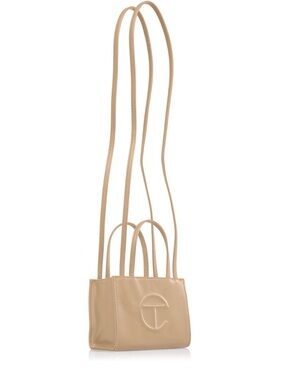 Telfar Mini Shopper in Beige Leather with Long Strap